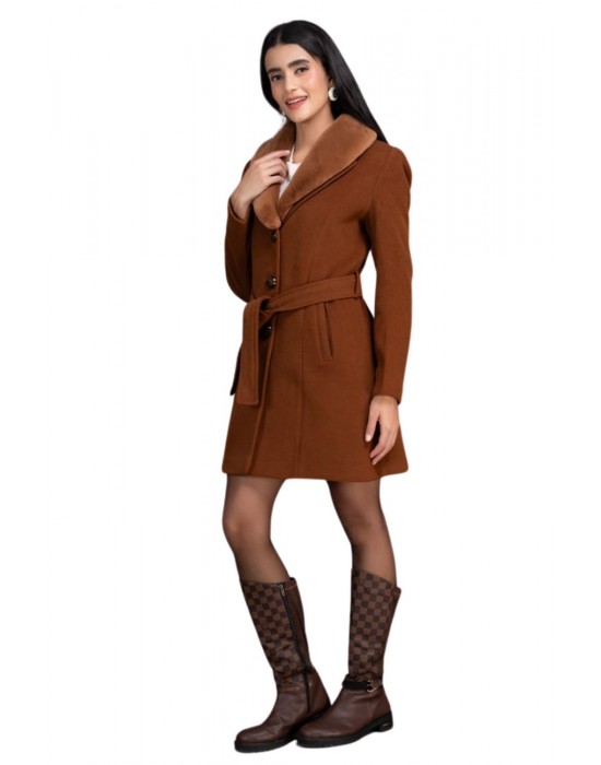 Women Coat D.tan With belted